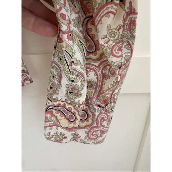 Charter Club Shirt Womens 12 Button Up Collared Long Sleeved Paisley Pink Green - Picture 7 of 13